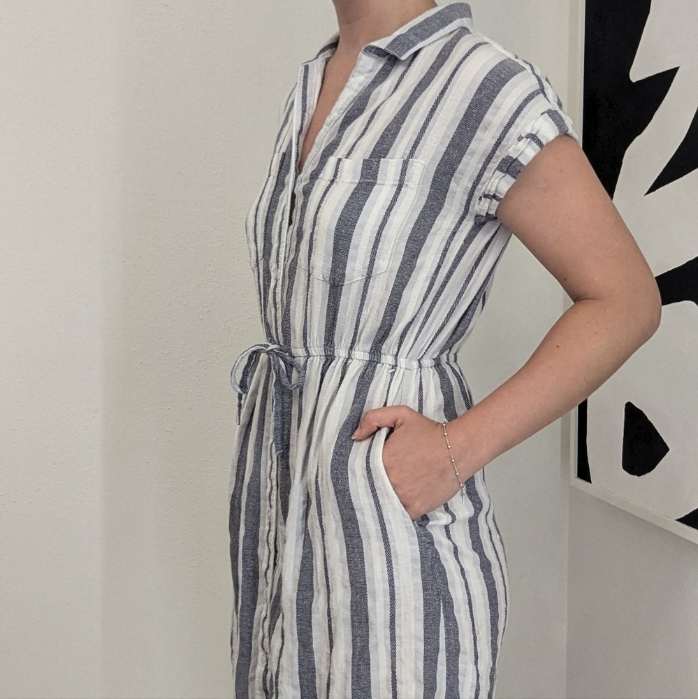 Japna for Anthropologie navy white linen dress